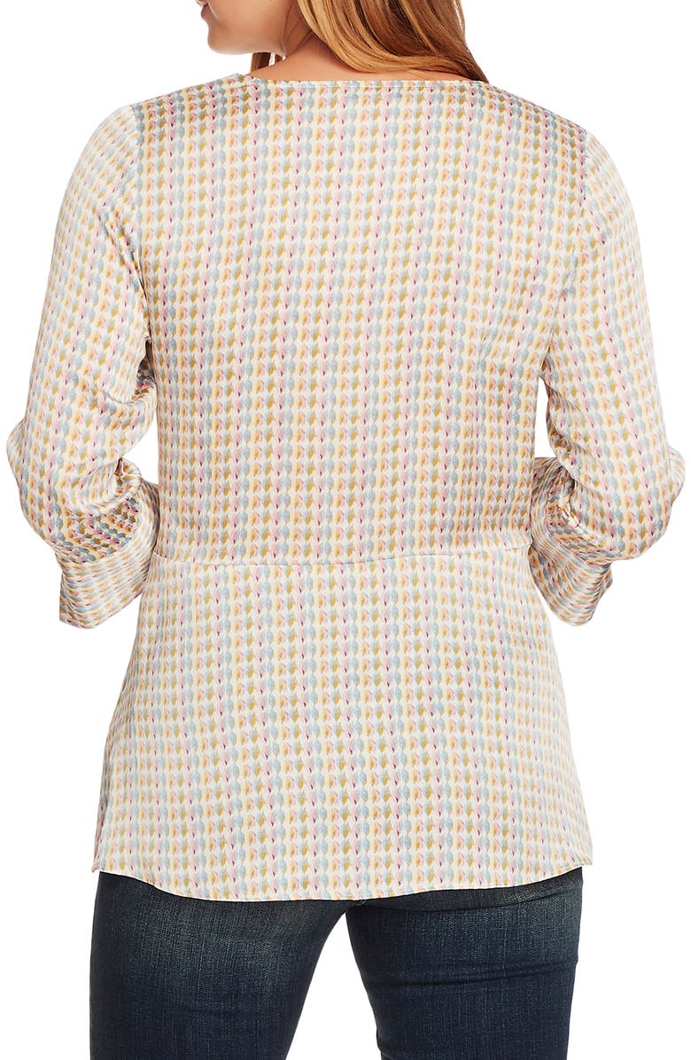 Vince Camuto Geo Petal Twist Front Satin Blouse, Alternate, color, 