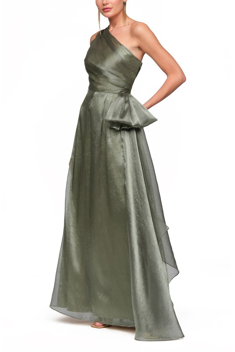 Kairi One-Shoulder Taffeta Gown, Alternate, color, CELADON