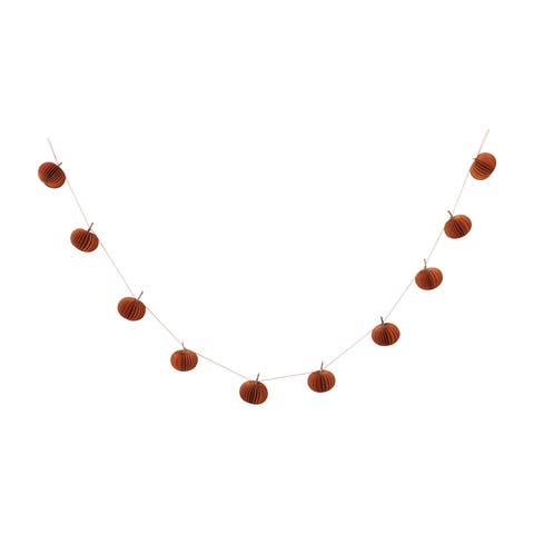 Paper Folding Honeycomb Pumpkin Garland with Twig Stems in Kraft Box, Orange Color