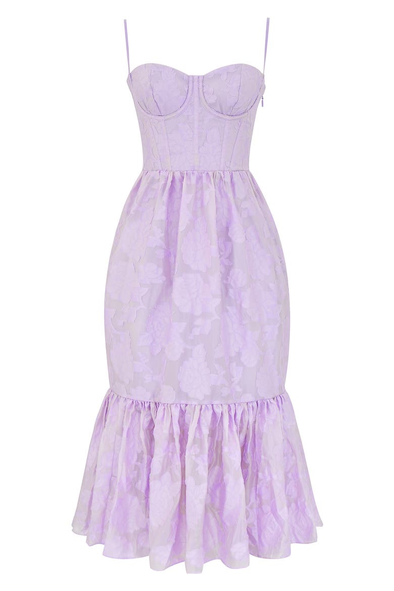 Mira Organza Corset Midi Dress, Alternate, color, PASTEL LILAC