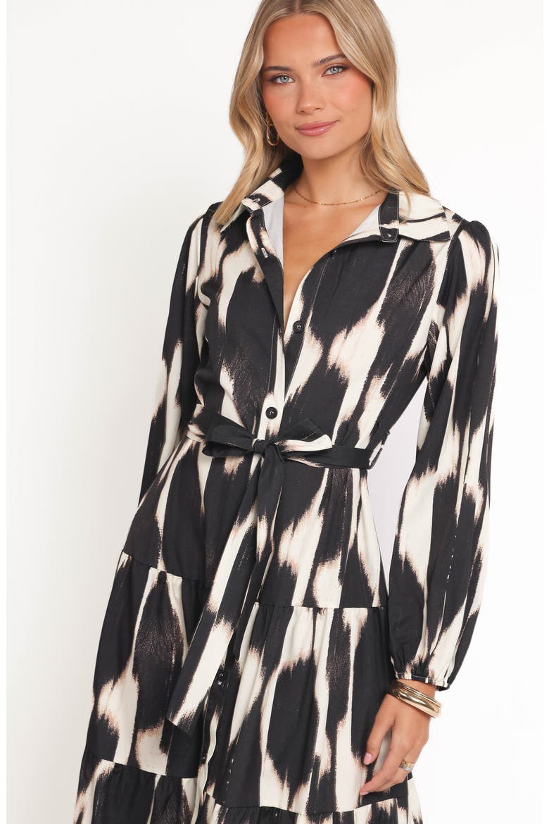 Lincoln Print Tie Waist Long Sleeve Maxi Shirtdress, Alternate, color, BLACK PRINT