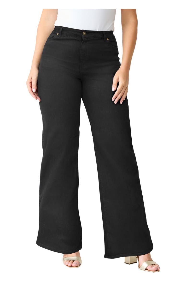 Roaman's Plus Size 24/7 Stretch Wide Leg Jean, Main, color, Black Denim