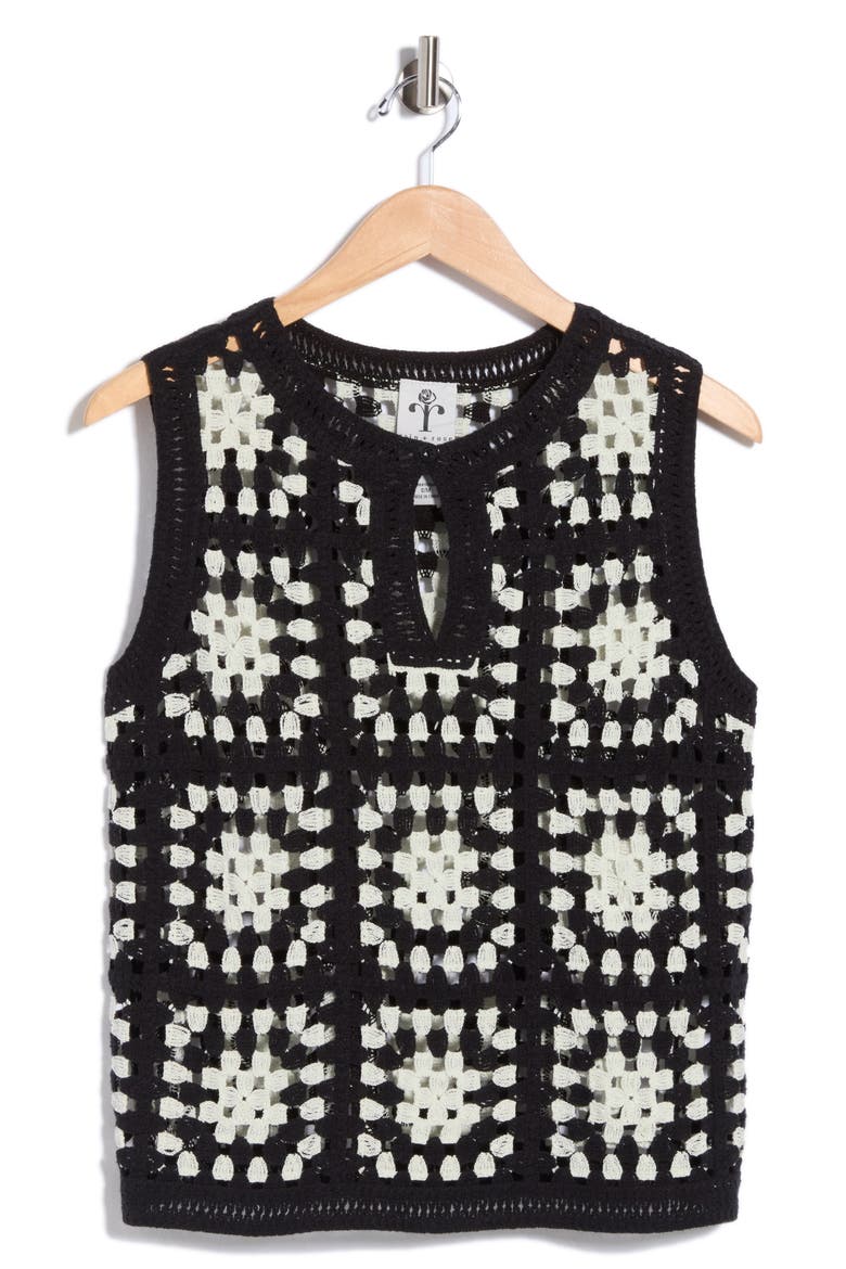 Open Knit Keyhole Vest, Main, color, BLACK