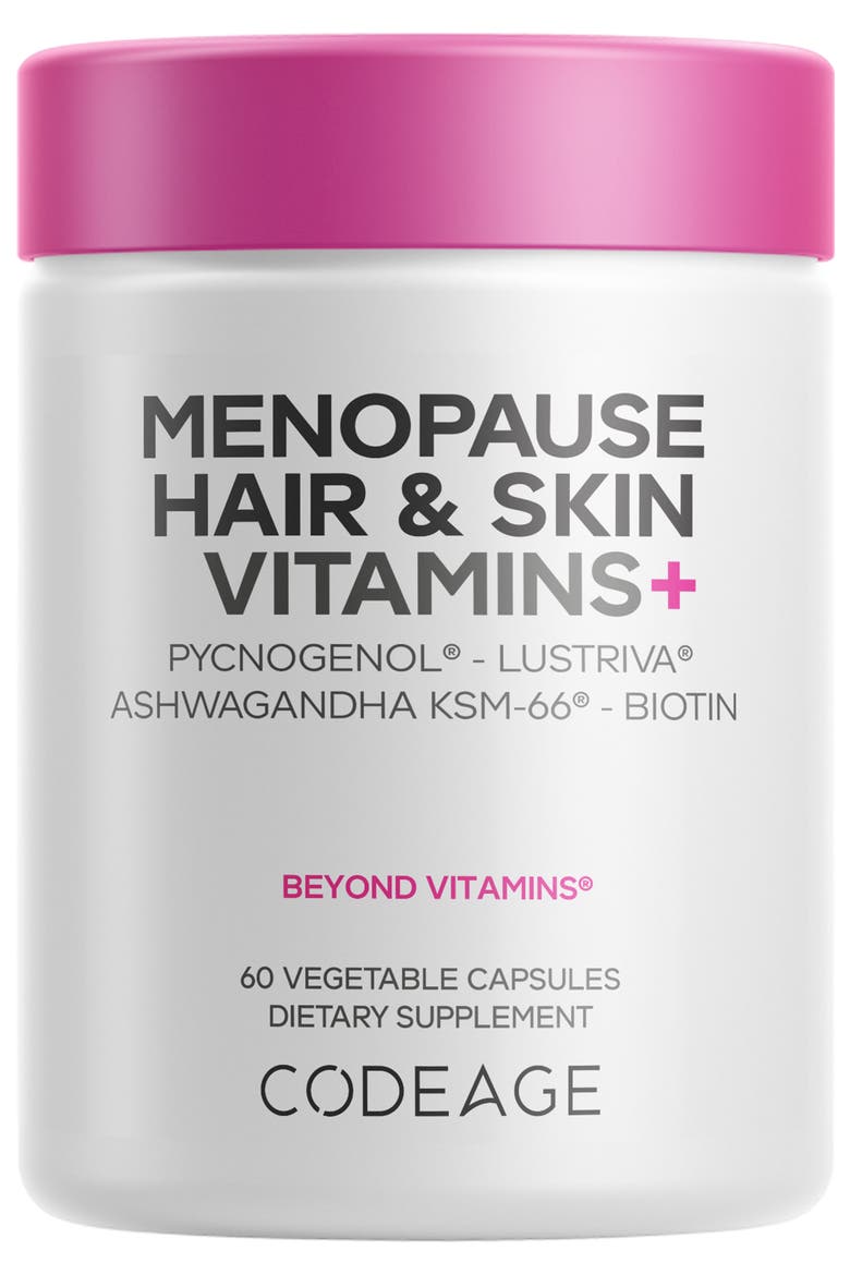 Menopause Hair & Skin Vitamins+, Biotin, Lustriva, Pycnogenol Supplement, Main, color, White