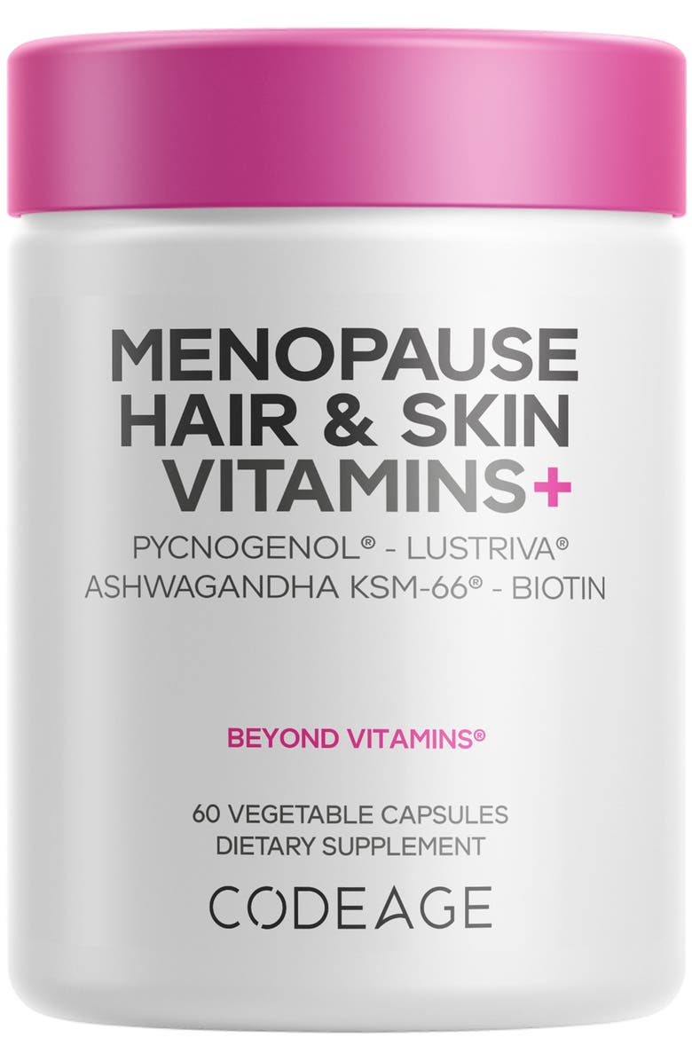 Codeage Menopause Hair & Skin Vitamins+, Biotin, Lustriva, Pycnogenol Supplement, Main, color, White