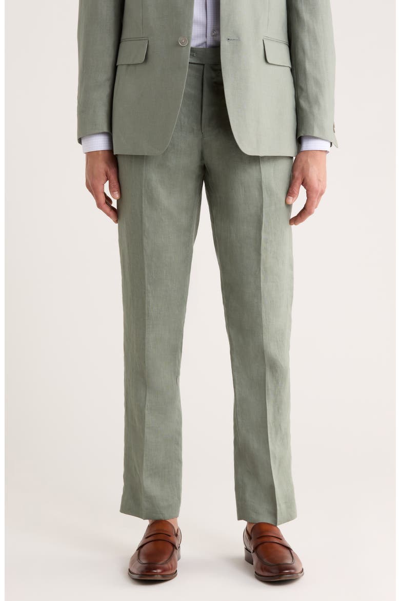 Flat Front Linen Trousers, Main, color, SAGE PLAIN