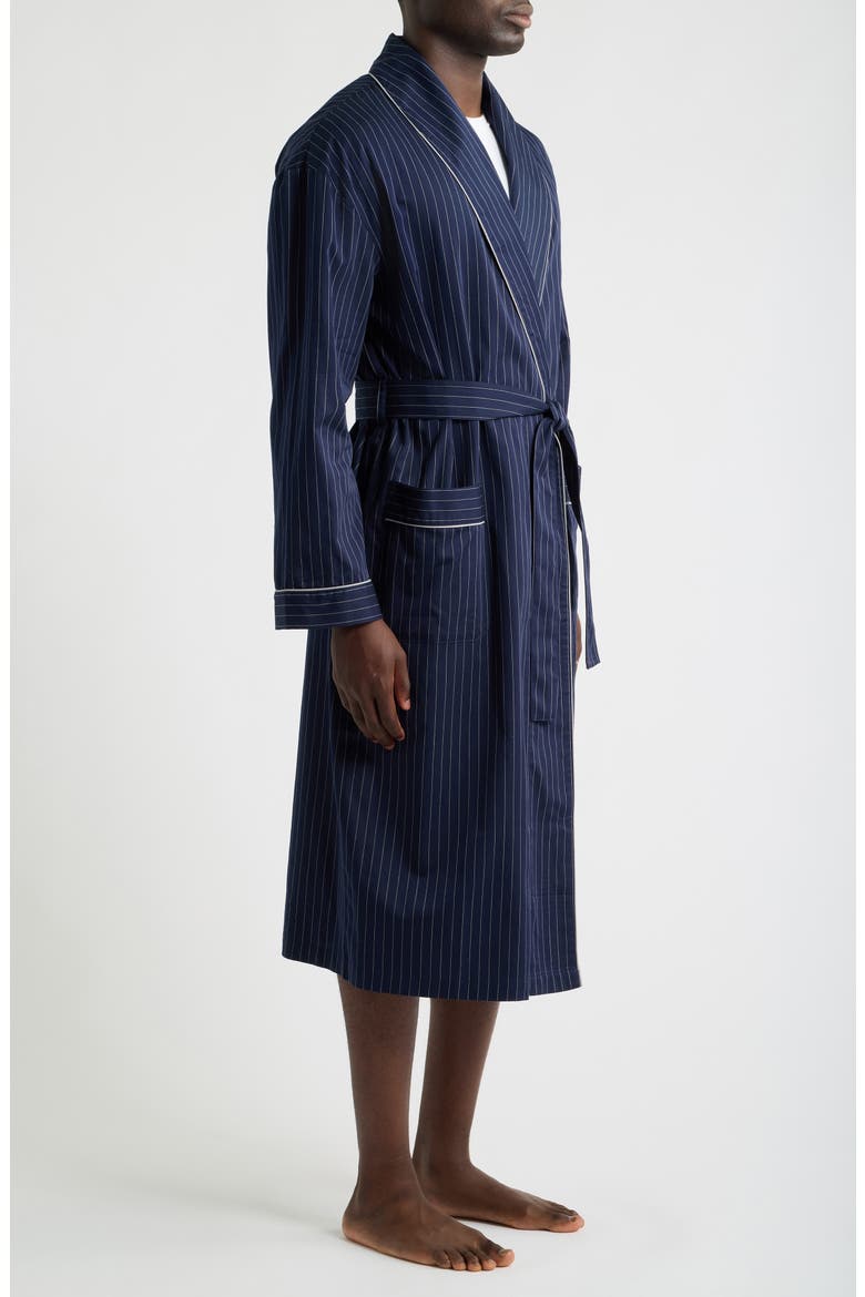 Chalkstripe Cotton Sateen Shawl Robe, Alternate, color, NAVY