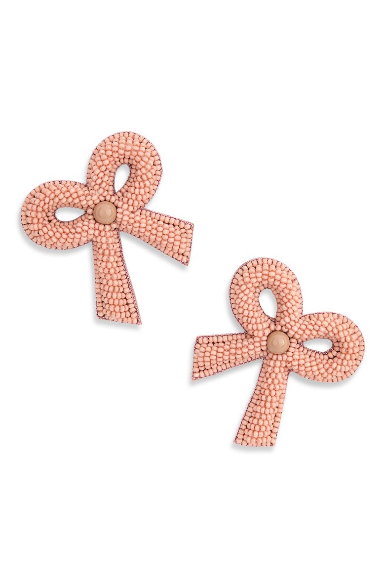 Kane Beaded Bow Stud Earrings, Main, color, DUSTY PINK
