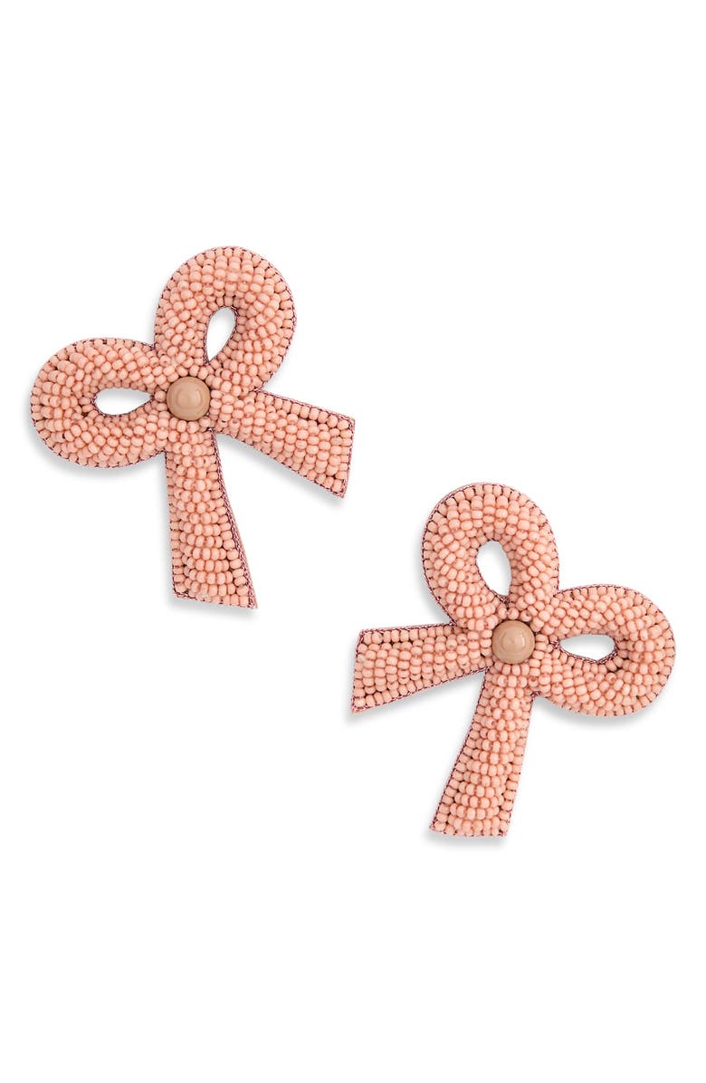 Deepa Gurnani Kane Beaded Bow Stud Earrings, Main, color, Dusty Pink