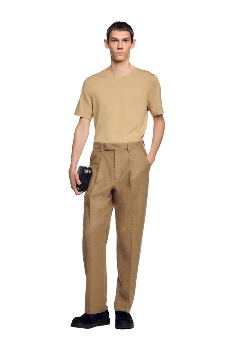 Wide-leg Wool Suit Trousers, Alternate, color, Beige