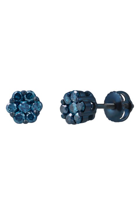 Blue Diamond Cluster Stud Earrings