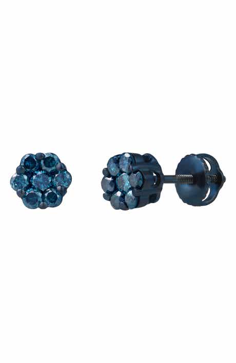LuvMyJewelry Blue Diamond Cluster Stud Earrings