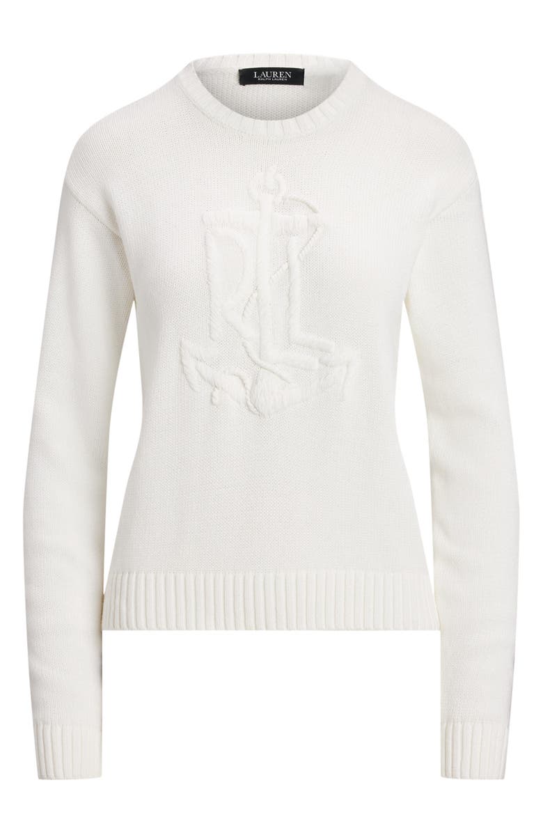 Lauren Ralph Lauren Tonal Anchor Crest Cotton Crewneck Sweater, Alternate, color,