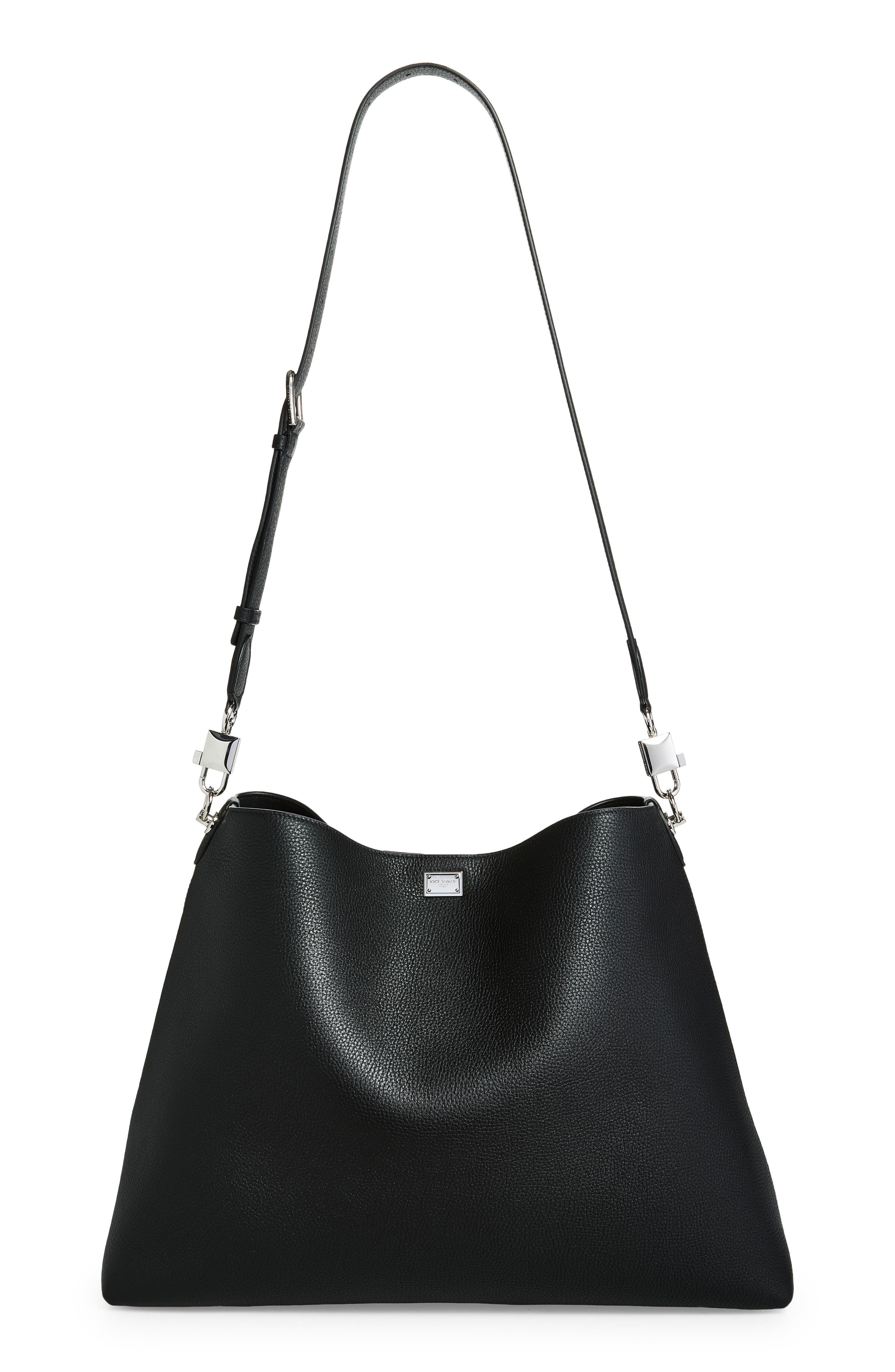 Leather Hobo Bag, Main, color, 80999 NERO