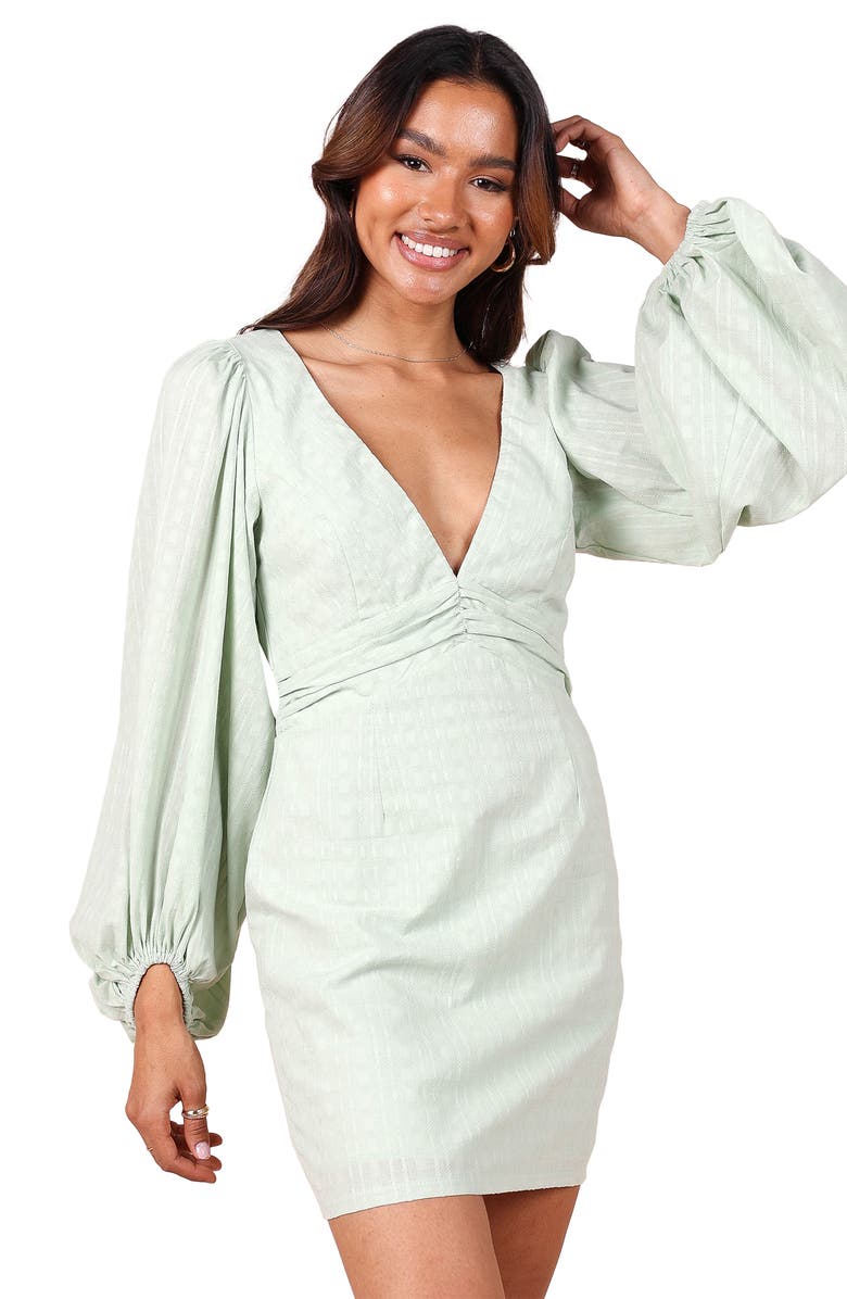 Petal & Pup Emilina Long Sleeve Cotton Minidress, Alternate, color, Sage