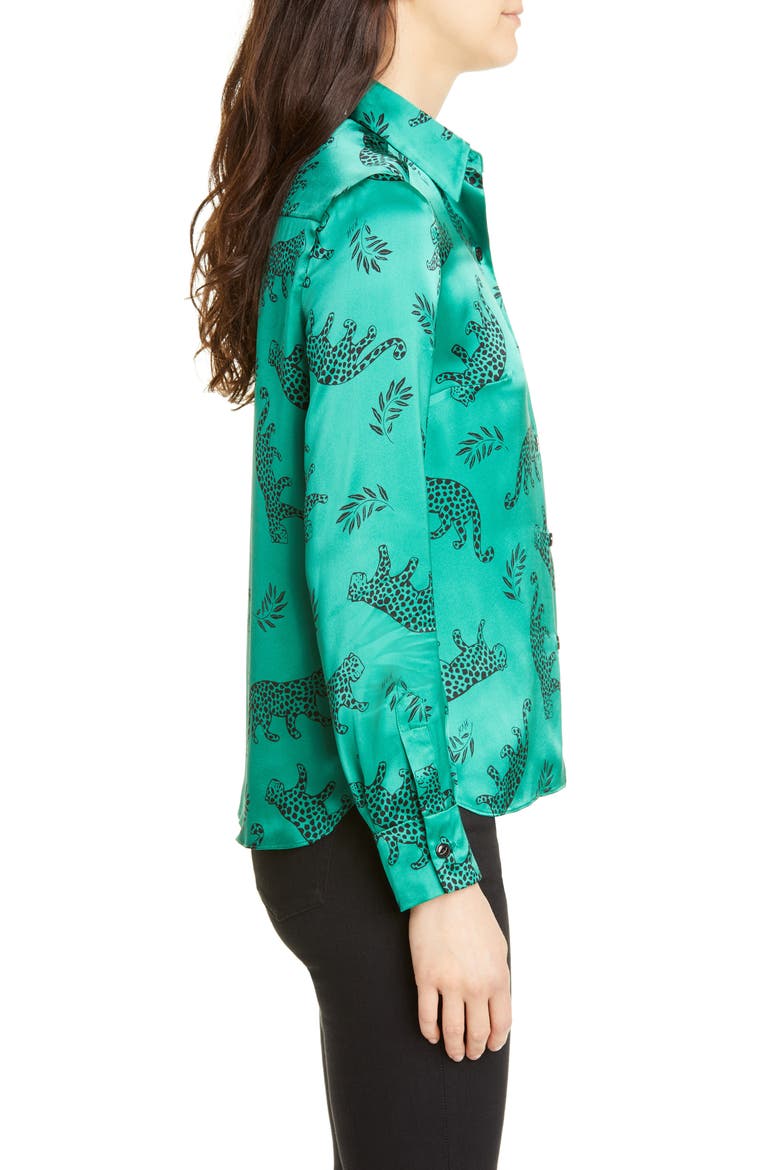 Cristina Silk Blouse, Alternate, color, GREEN SHINY TARZAN LEOPARD