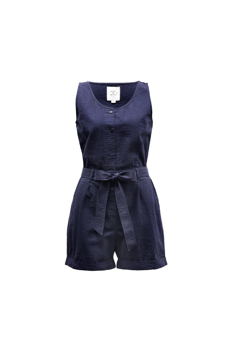 Hope & Henry Women's Organic Seersucker Romper, Alternate, color, Navy Seersucker