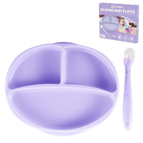 Silicone Suction Divided Plate and Spoon Toddler Training Self Feeding Set