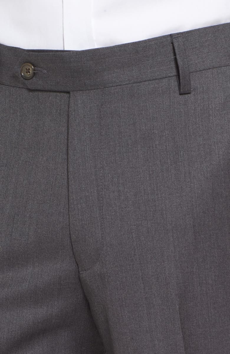 Berle Flat Front Solid Super 130s Wool Gabardine Trousers, Alternate, color, Medium Grey
