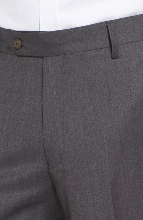 Berle Flat Front Solid Super 130s Wool Gabardine Trousers In Gray