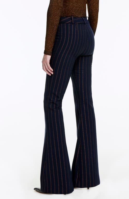 Smythe Metallic Stripe Bootcut Pants In Copper Pinstripe Navy