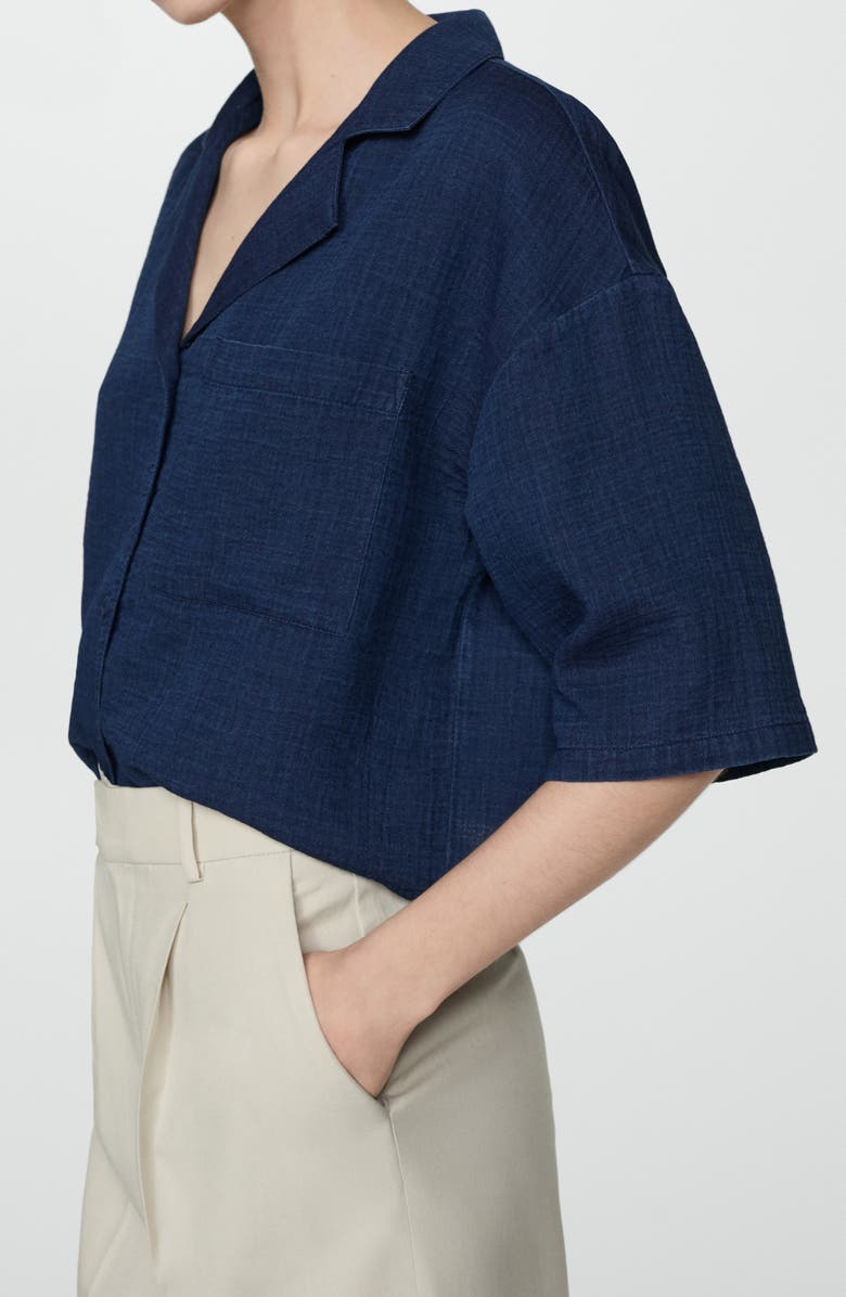 MANGO Boxy Elbow Sleeve Cotton Camp Shirt, Alternate, color, 