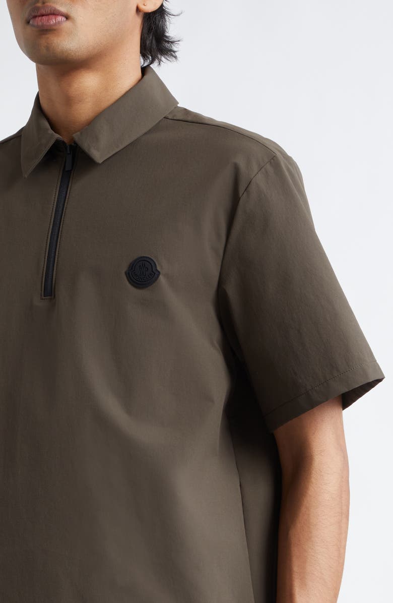 Moncler Logo Patch Quarter Zip Polo, Alternate, color, Peat
