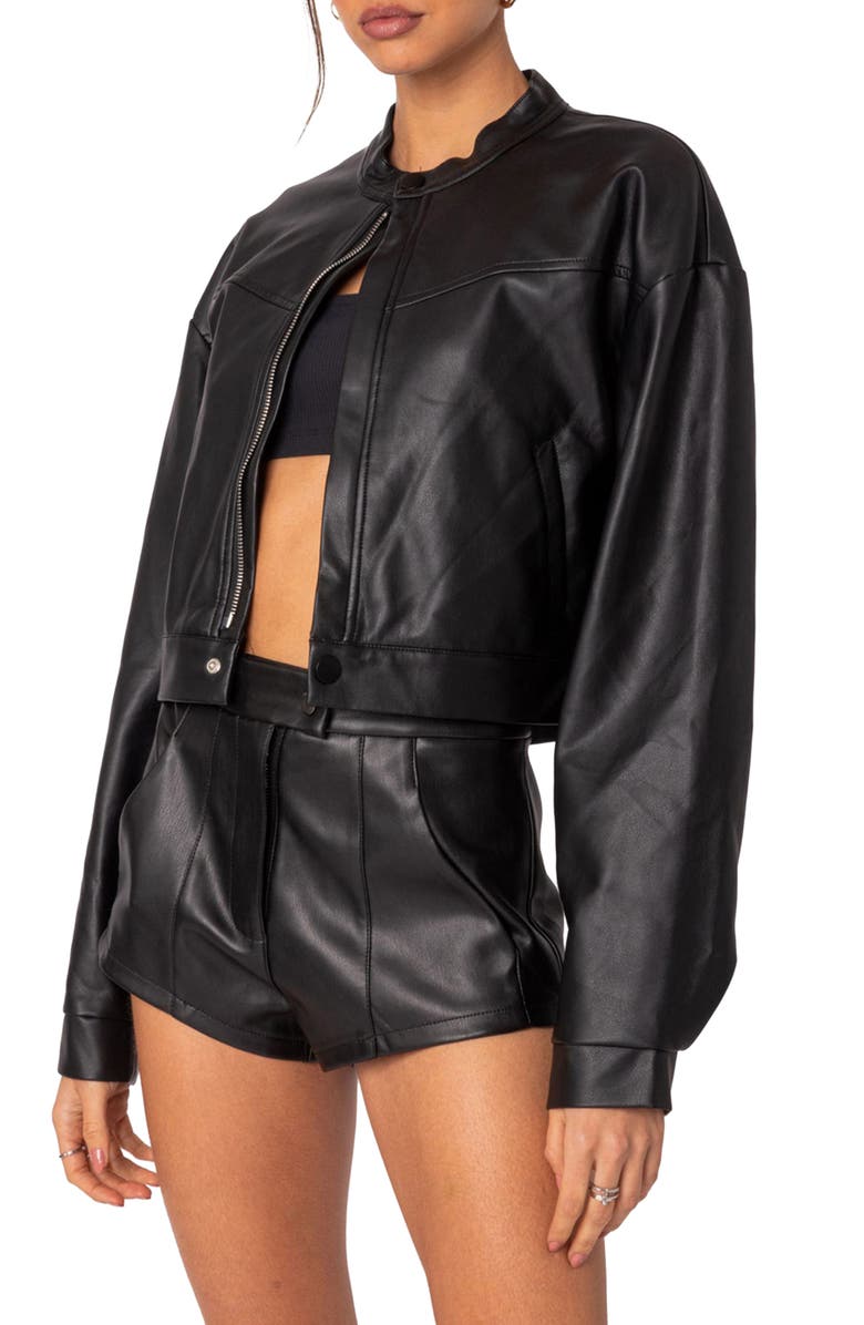 EDIKTED Ramona Crop Faux Leather Jacket, Alternate, color, Black