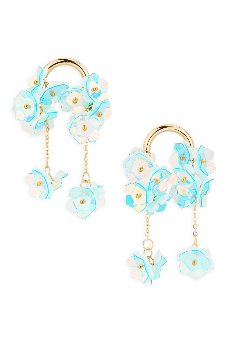 Beaded Flower Drop Earrings, Main, color, GOLD/ BLUE