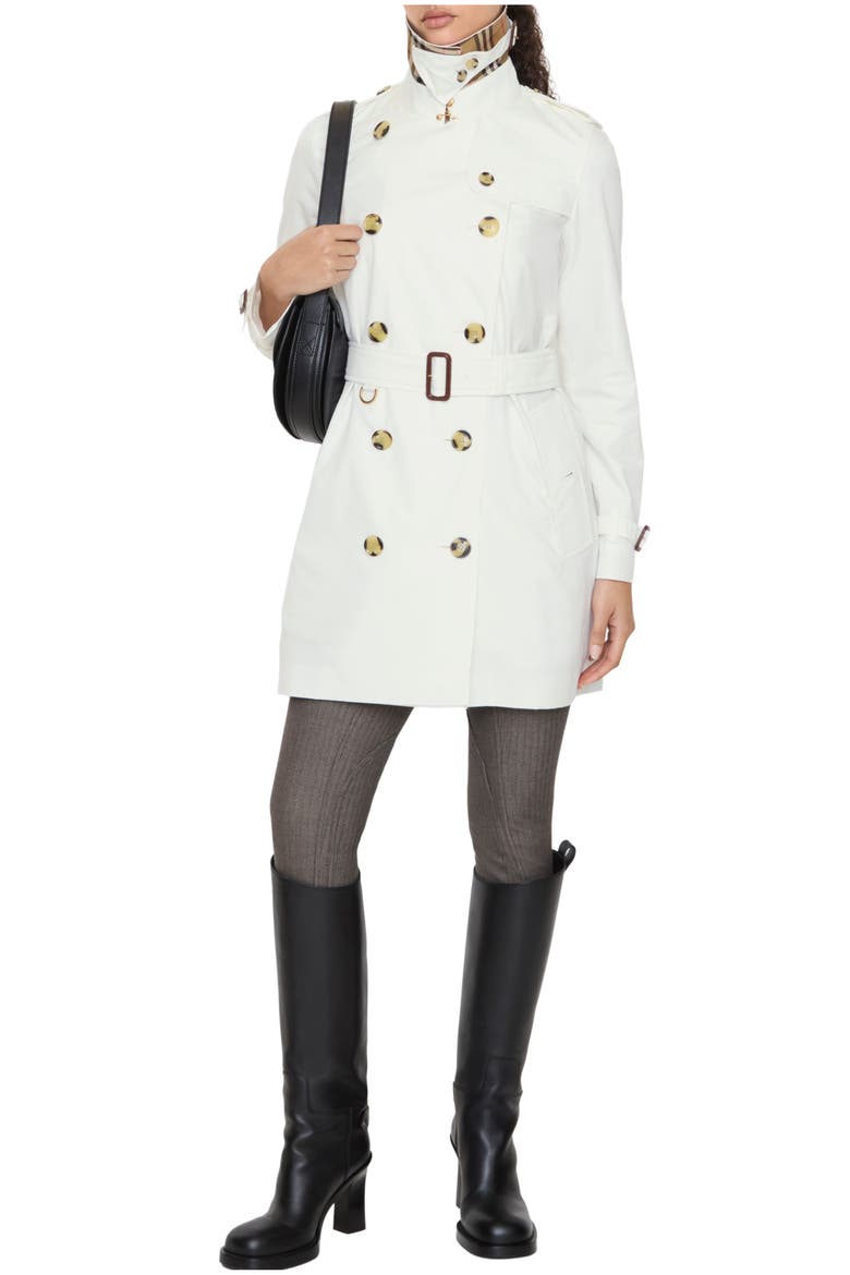Short Tropical Gabardine Kensington Trench Coat, Main, color, Cotton white
