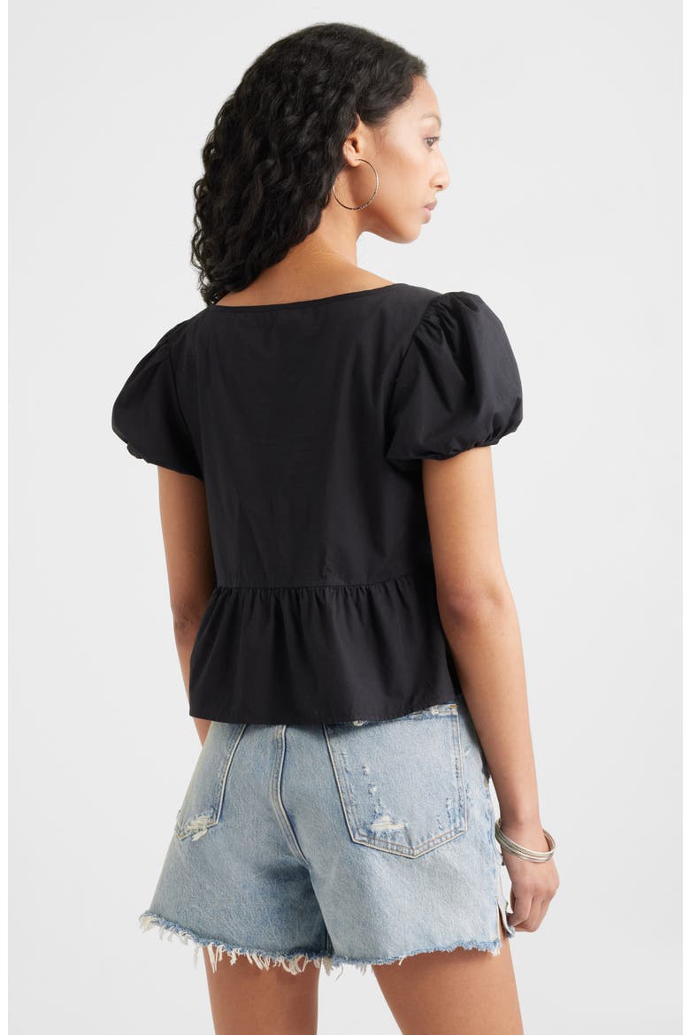 Tie Front Cotton Poplin Top, Alternate, color, BLACK