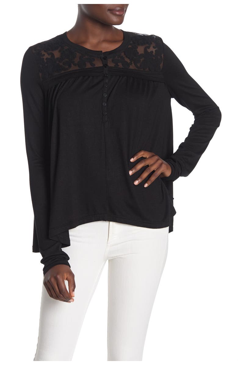 Forgotten Grace Embroidered Mesh Trim Front Button Blouse, Main, color, 