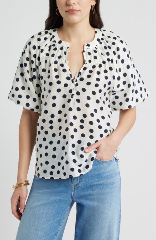 caslon(r) Puff Sleeve Top in Ivory- Navy Annie Dot at Nordstrom, Size Small