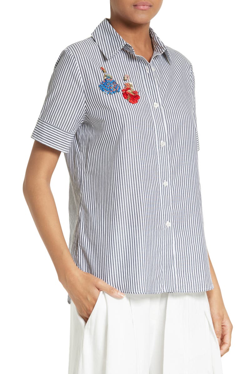 Tanya Taylor Evie Embroidered Stripe Top, Alternate, color, 