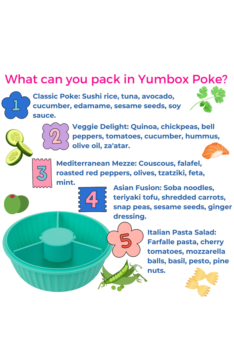 Yumbox Bento-Style Salad Bowl with 3-Part Divider and Dip Cup, Alternate, color, Paradise Aqua