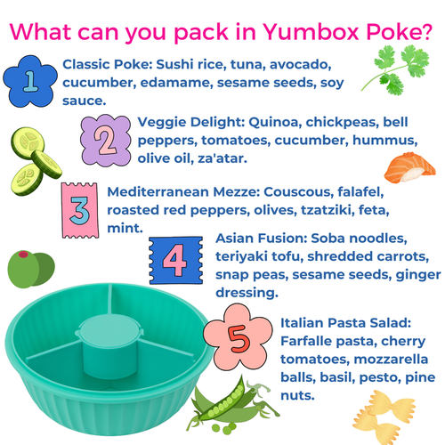 Yumbox Bento-style Salad Bowl With 3-part Divider And Dip Cup