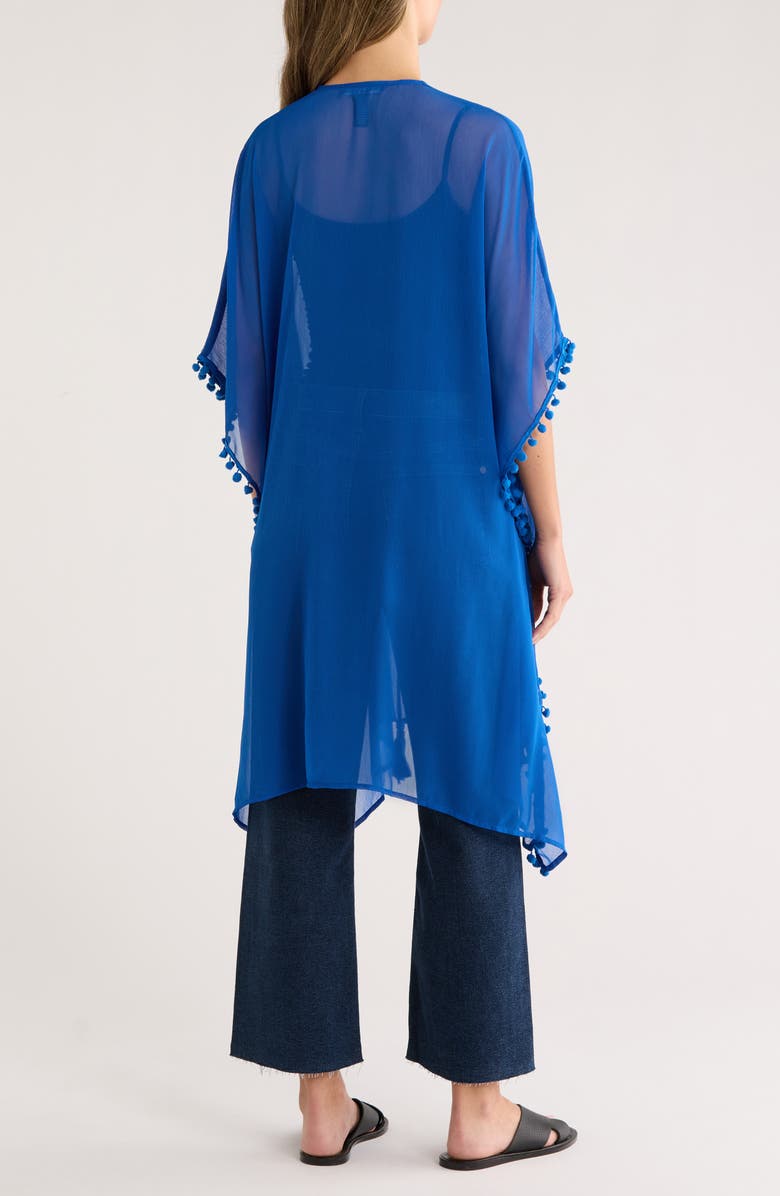 Vince Camuto Pompom Trim Chiffon Topper, Alternate, color, Blue