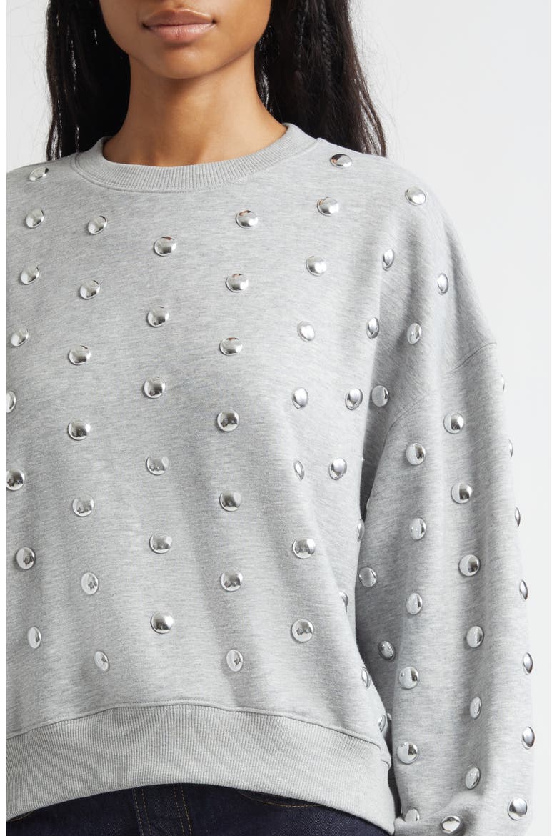 Studded Cotton Blend Sweatshirt, Alternate, color, HEATHER GREY/ SILVER