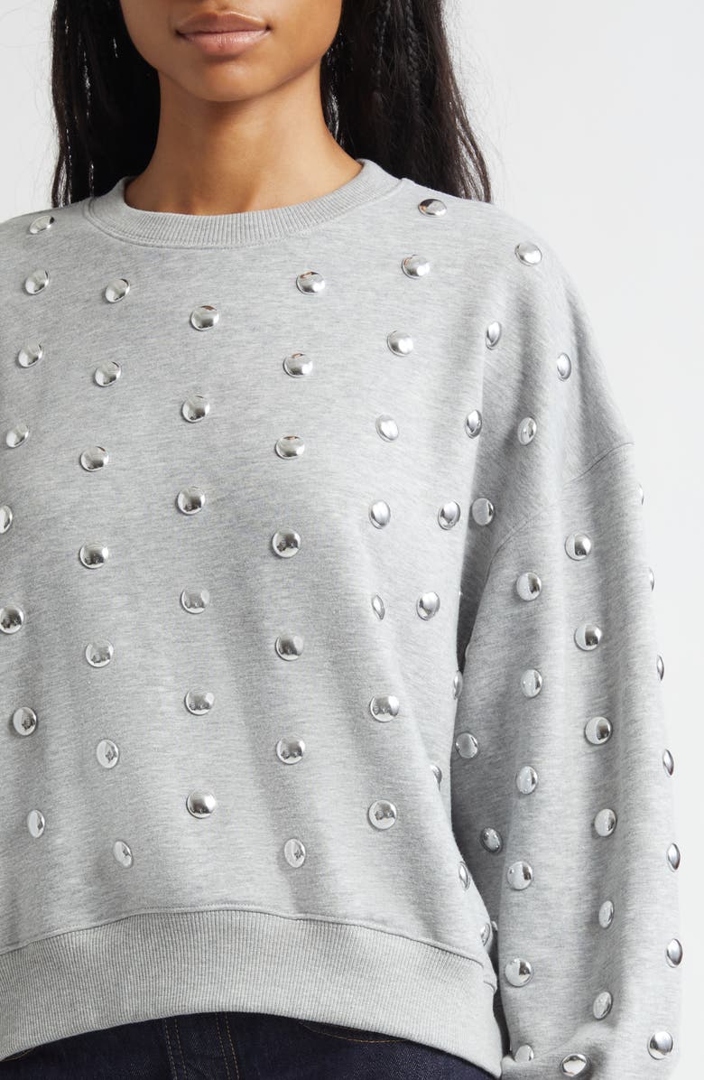 Cinq à Sept Studded Cotton Blend Sweatshirt, Alternate, color, Heather Grey/ Silver