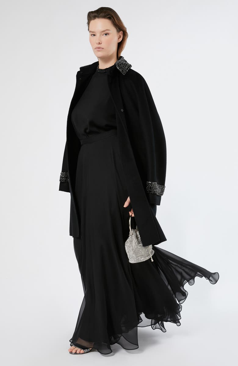 Marina Rinaldi Cambusa Bead Neckline Sheer Sleeve Cady Top, Alternate, color, Black