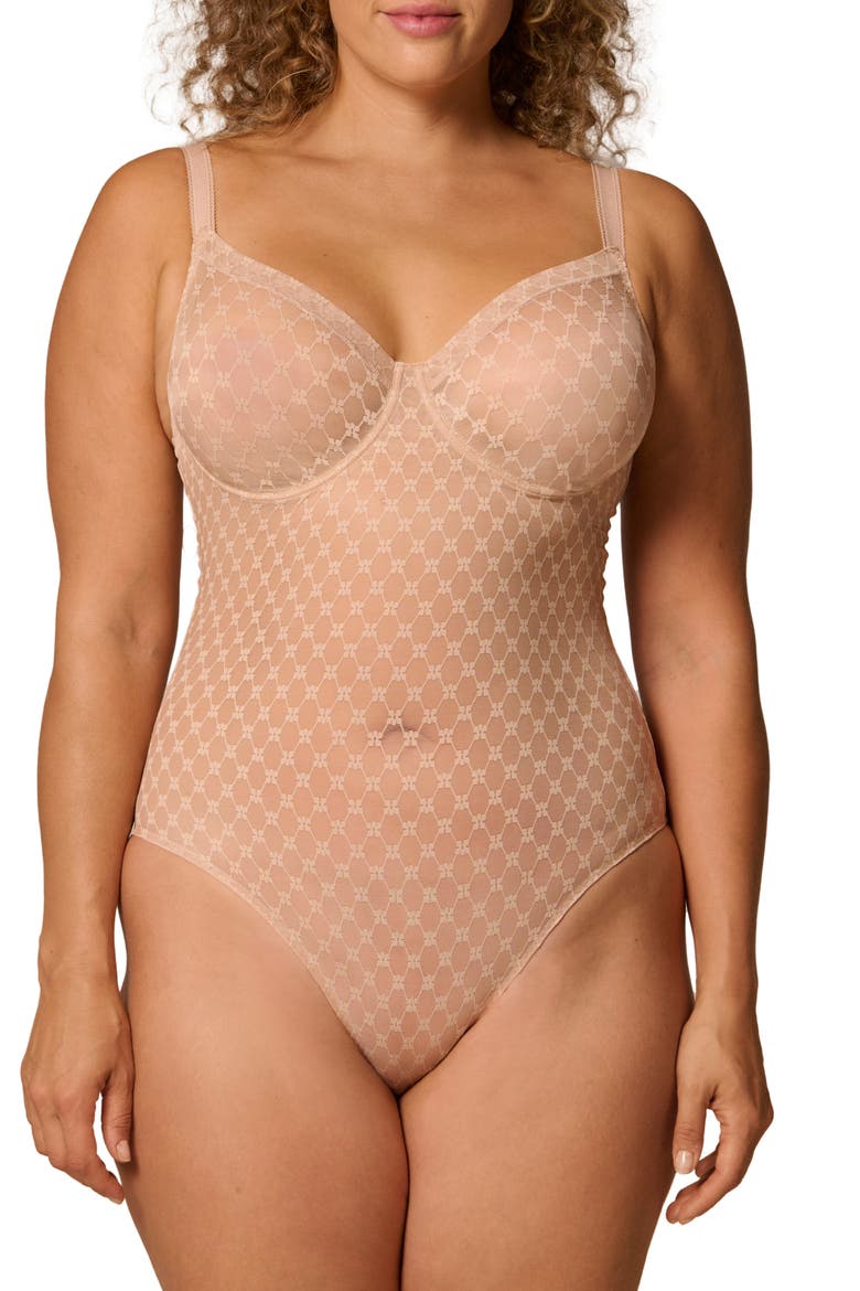 Plume Embroidered Underwire Shaping Bodysuit, Alternate, color, PEAU ROSE