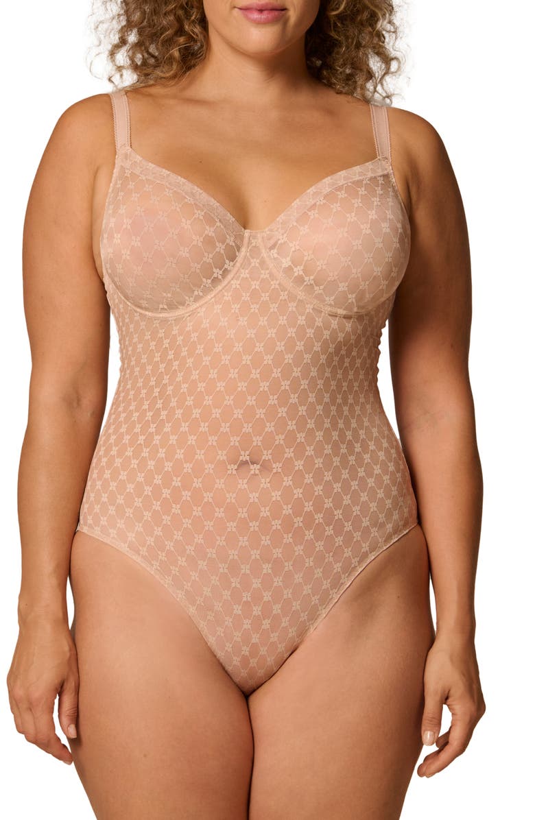 Simone Perele Plume Embroidered Underwire Shaping Bodysuit, Alternate, color, Peau Rose