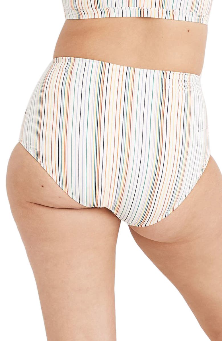 Madewell Second Wave Retro Rainbow Stripe High-Wasted Bikini Bottoms, Alternate, color, 