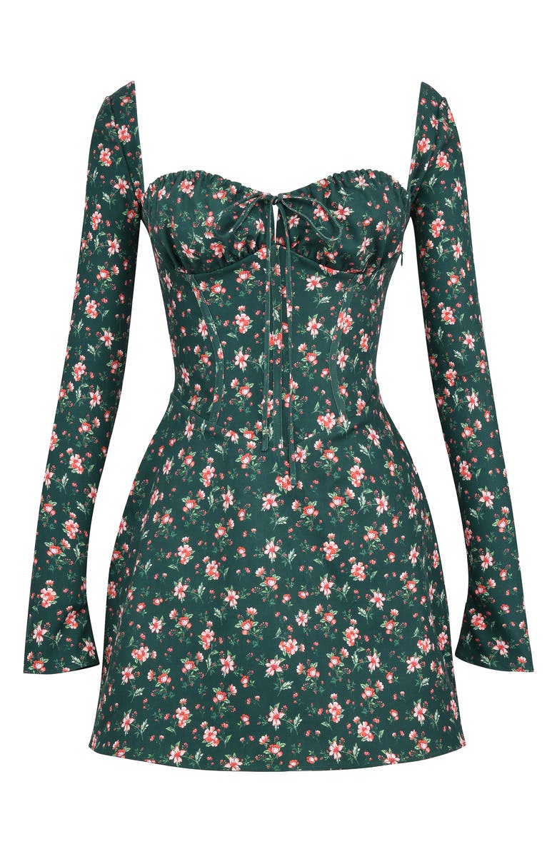 HOUSE OF CB Malika Long Sleeve Cocktail Minidress, Alternate, color, Christmas Print