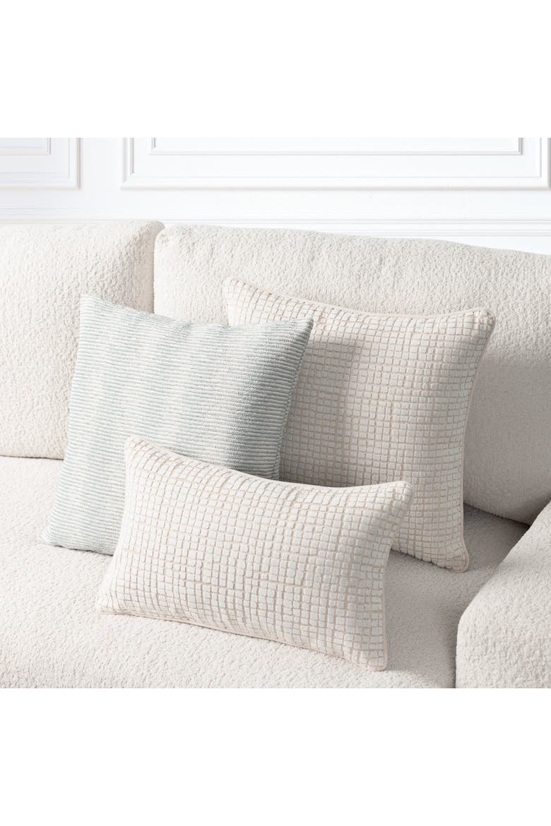 Scala Crema Croc-inspired Cut Velvet Chenille Indoor & Outdoor Woven Accent Pillow & Insert, Alternate, color, Crema