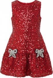 Mia Belle Girls Shimmer & Sparkle Red Sequined Shift Dress
