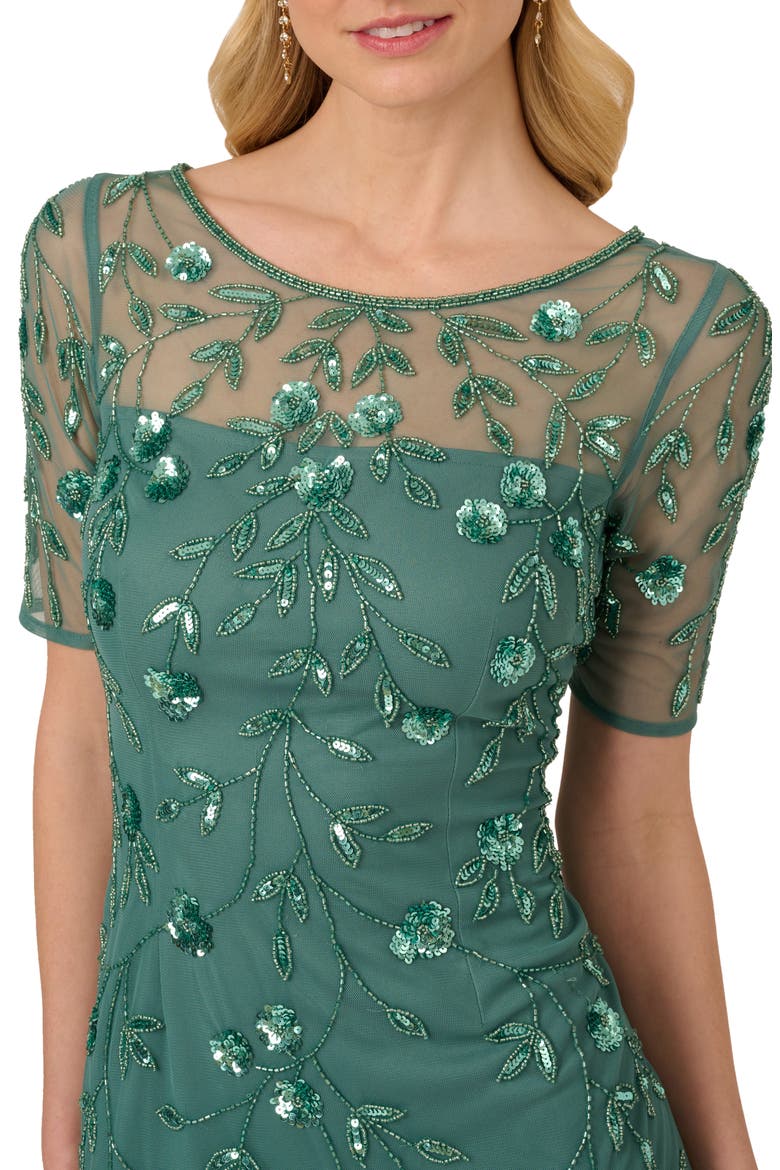 Floral Beaded Cocktail Dress, Alternate, color, GREEN SLATE