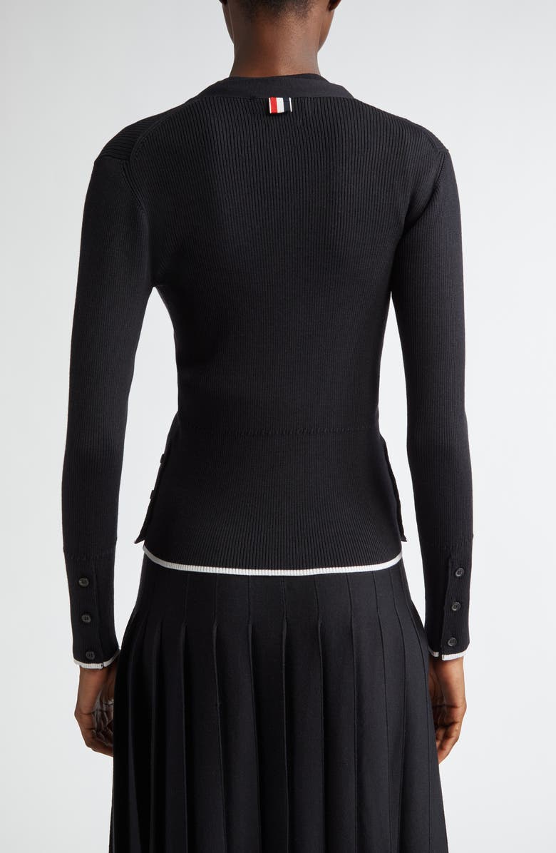 Thom Browne Virgin Wool & Silk Rib Cardigan, Alternate, color, 