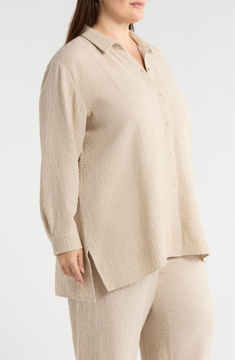 Eileen Fisher Long Crinkle Button-Up Top, Alternate, color, Dove