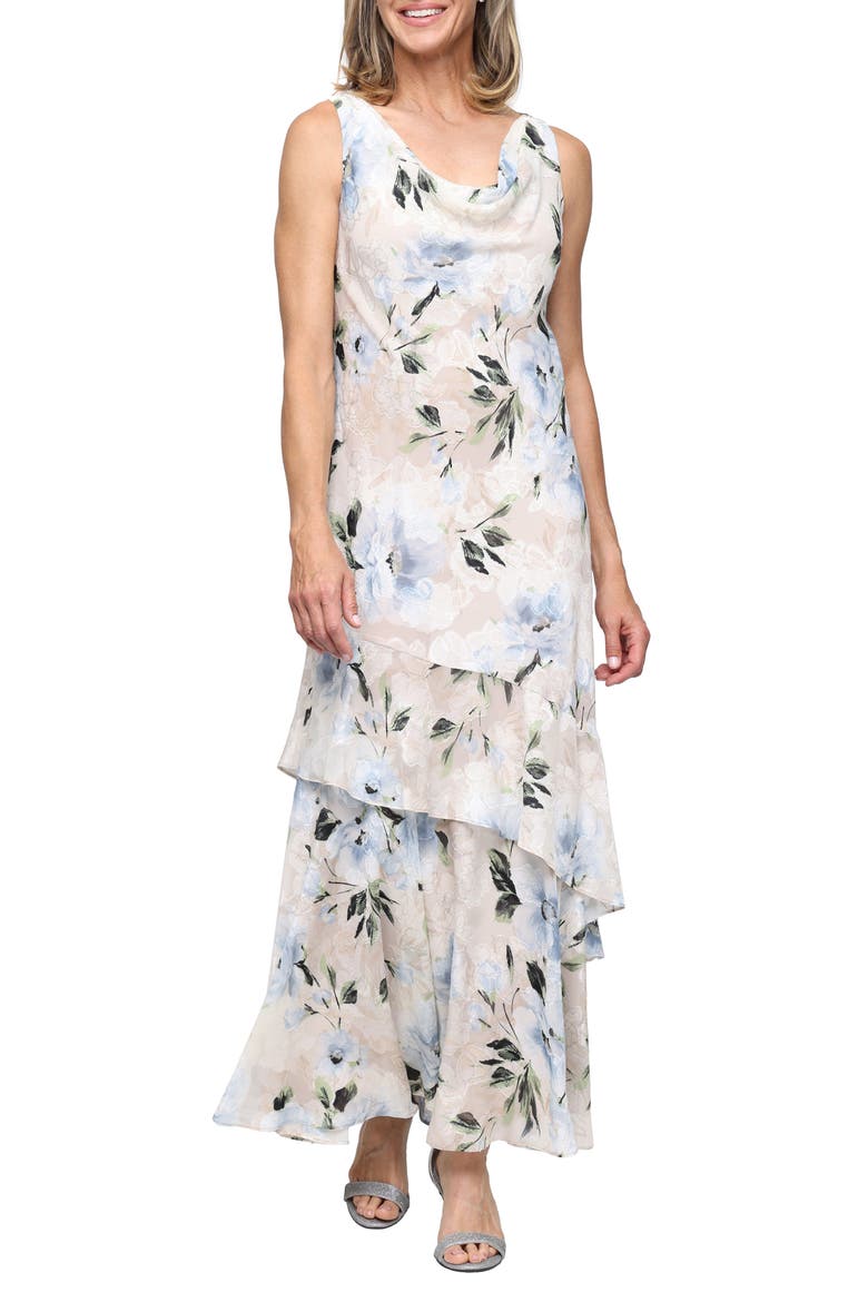 Floral Print Chiffon Cocktail Dress, Main, color, TAUPE MULTI